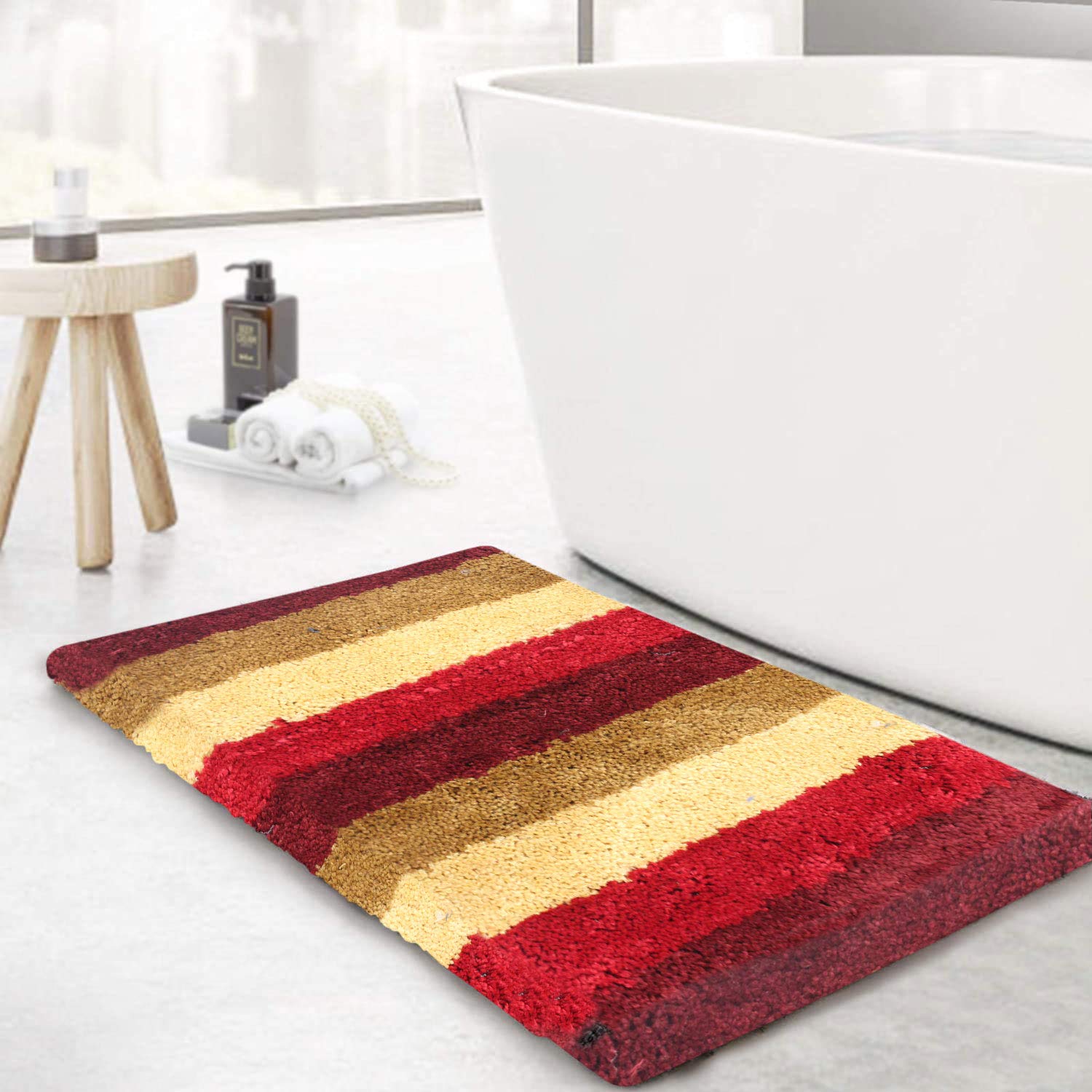 Medium Size Microfiber Bath Mat with Anti Slip Backing - 40 cms X 60 cms, Brown and Red