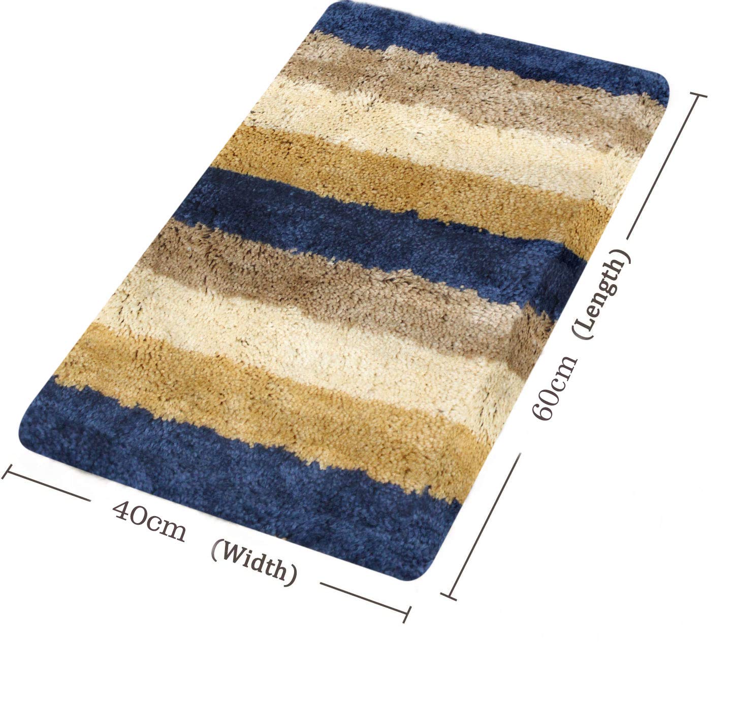 Medium Size Microfiber Bath Mat with Anti Slip Backing - 40 cms X 60 cms, Blue and Beige